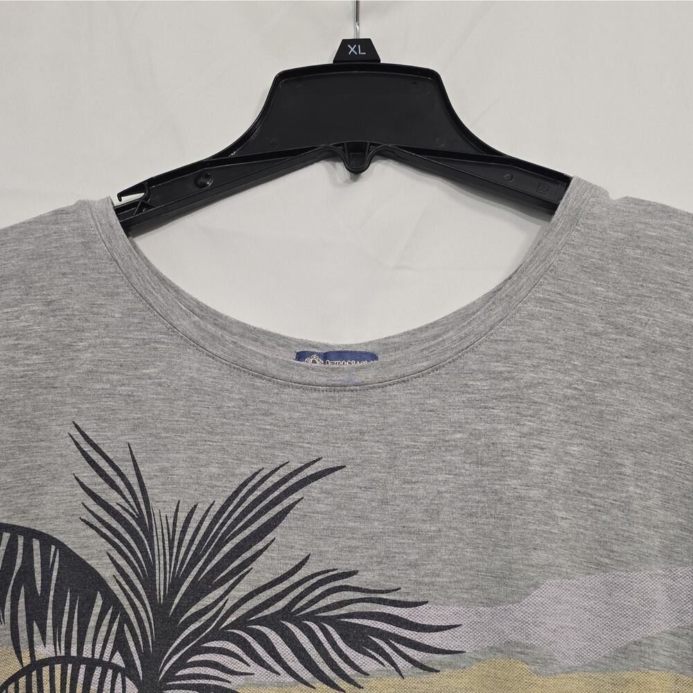 Democracy Womens XL Gray Tropical Palm Graphic Knit Dolman Short Sleeve T-Shirt - Picture 2 of 10